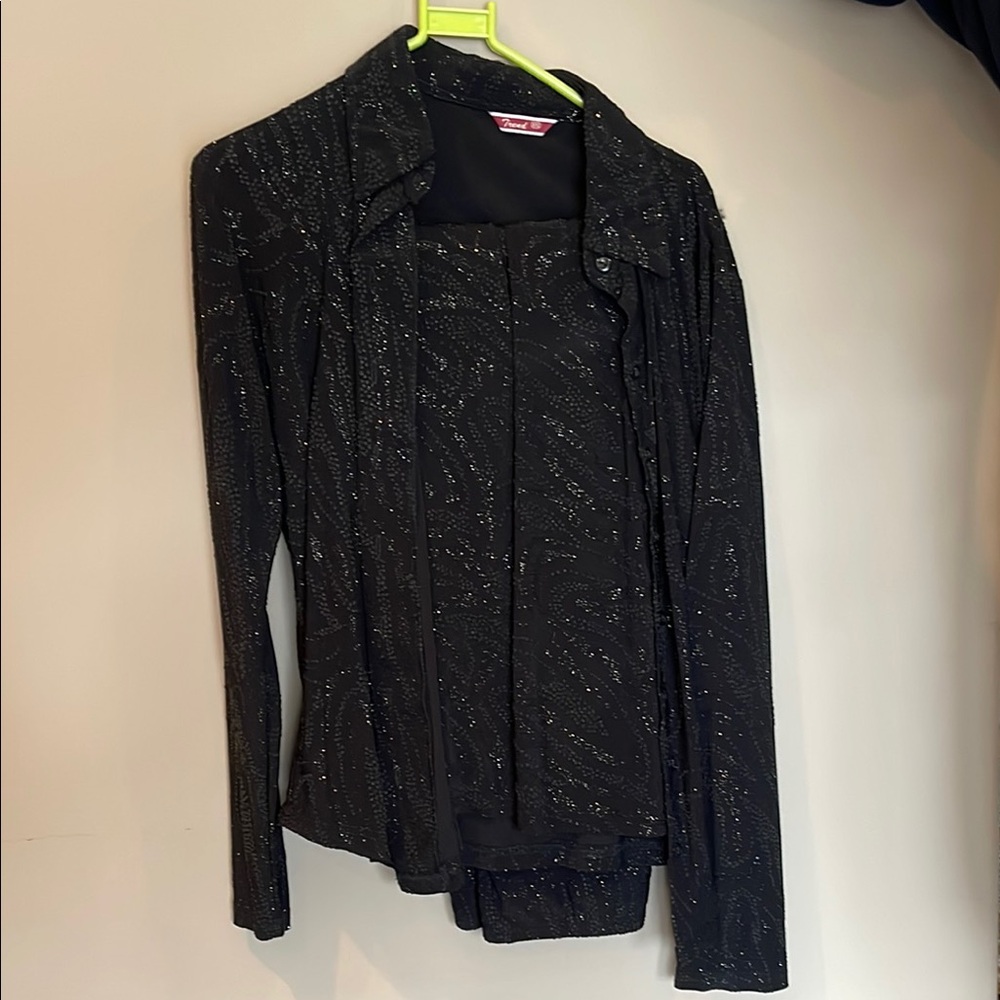 Sophisticated Black Dress Blazer with Textured Surface Paired with Maxi Skirt